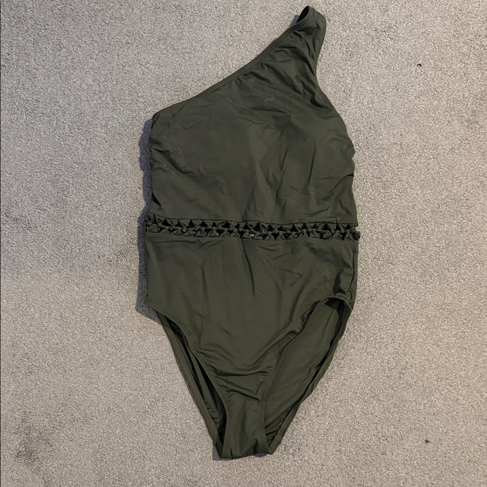 Never worn Lands' End Olive One-Shoulder Swim One Piece